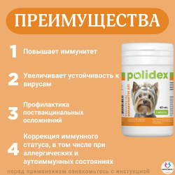 Polidex Immunity Up для собак витаминный комплекс для ослабленных и часто болеющих Полидекс Иммунити Ап, 60 таб