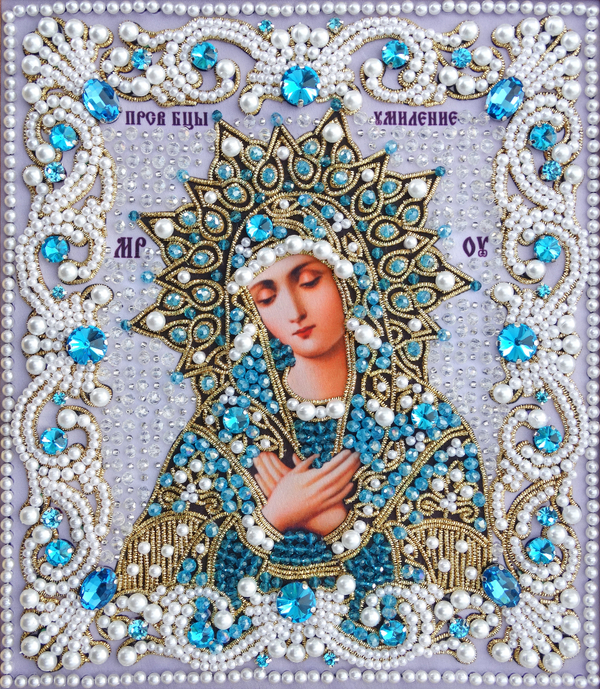 ЖС-2-ЗГ Набор для вышивания хрустальными камнями Богородица Умиление (голубой)