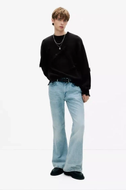 PULL&BEAR Рваный свитер с бахромой, черный