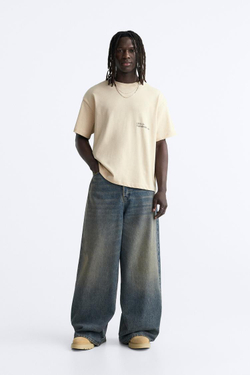 ZARA ФУТБОЛКА С ПРИНТОМ И НАДПИСЬЮ, ЭКРЮ