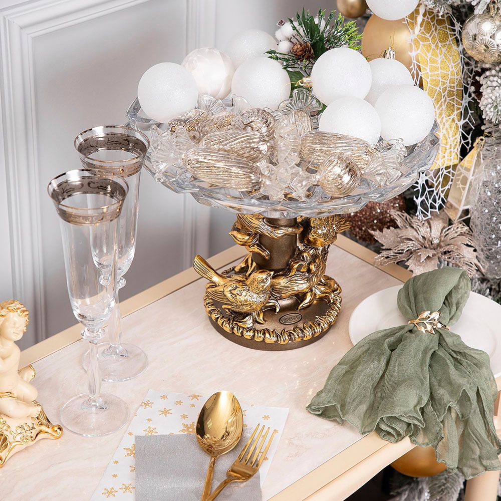 Фруктовница Мелодия любви Бронза с чашей из стекла