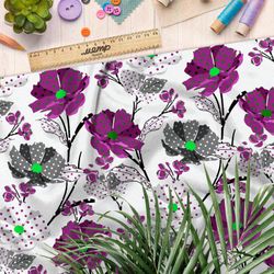 Ткань шифон контрастные цветы на белом фоне с яркими акцентами