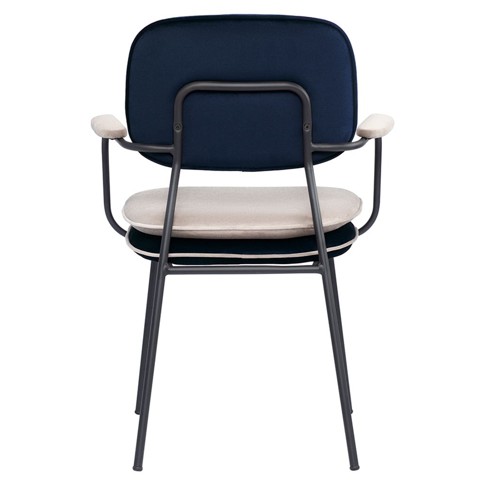 Стул с подлокотниками и контрастным кантом Pea, велюр, темно-синий/бежевый