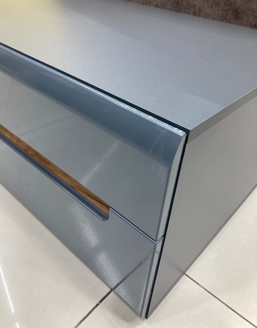 Приставка к тумбе ТВ Стокгольм серый графит/графит глянец