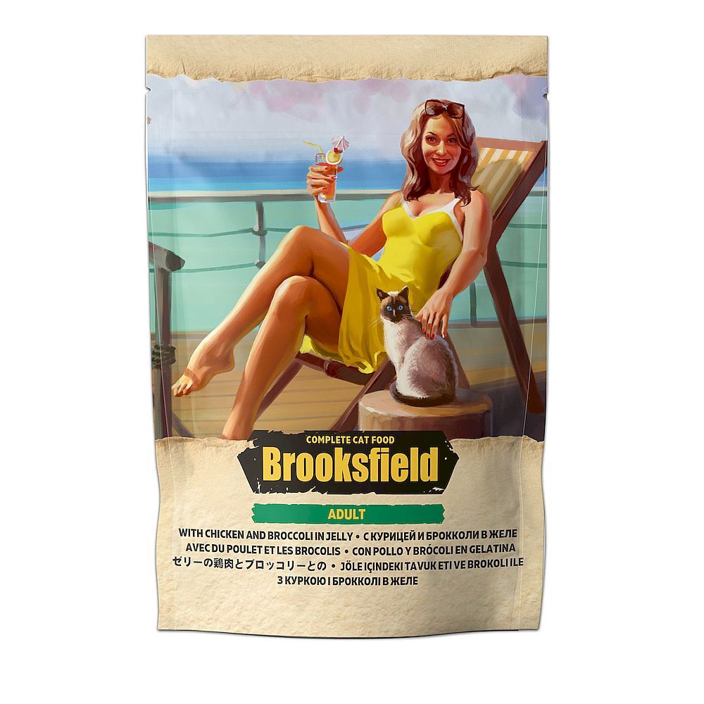 Влажный корм BROOKSFIELD Adult Cat Chicken with Broccoli для кошек с курицей и брокколи в желе, пауч 85г