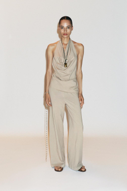 ZARA ТОП С ГОРЛОВИНОЙ ХАЛТЕР, ПЕСОЧНЫЙ