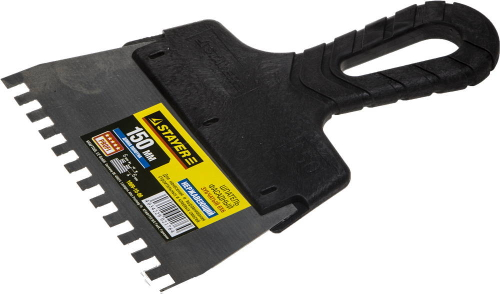 Шпатель STAYER ″PROFESSIONAL″ нержавеющий зубчатый с пластмассовой ручкой, 150мм, зуб 6х6мм