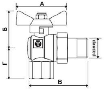 Кран шаровой Valtec Base 1/2" ВР/НР угловой с полусгоном ручка-бабочка (арт. VT.228.N.04)