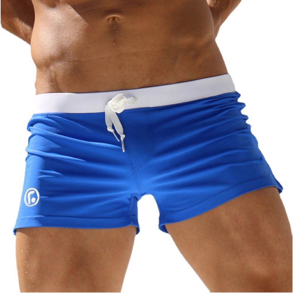 Синие мужские плавки-хипсы с белым поясом