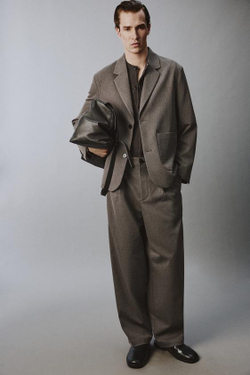 ZARA КОСТЮМНЫЕ БРЮКИ WIDE FIT ИЗ РЕЛЬЕФНОЙ ТКАНИ, СЕРО-КОРИЧНЕВЫЙ