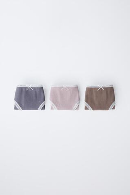 ZARA НАБОР ИЗ ТРЕХ ТРУСОВ С КРУЖЕВОМ, РАЗНОЦВЕТНЫЙ