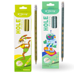 Набор ч/г карандашей, Yalong HB, "Веселый спорт", дерево, c ластиком, трехгранный, заточенный, вырубка, корпус ассорти, металлик, 12 шт/уп, европодвес