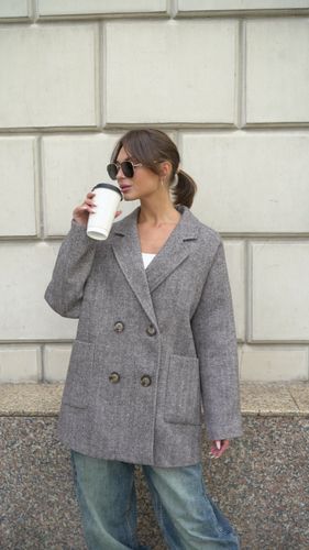 Двубортный темно-коричневый пиджак из шерсти