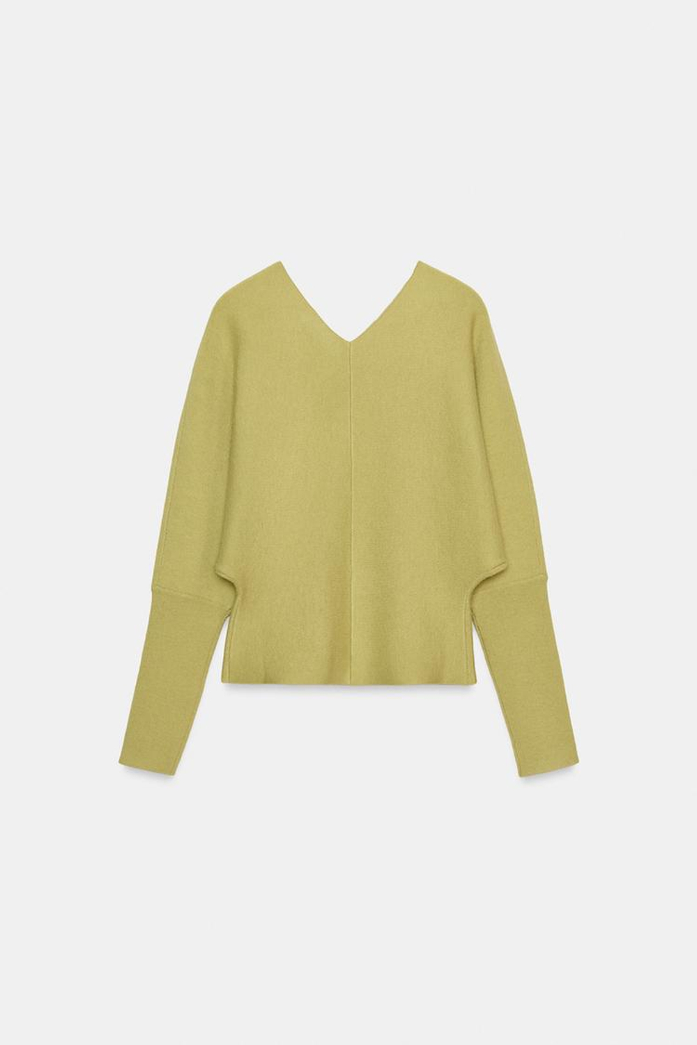 ZARA ТРИКОТАЖНЫЙ СВИТЕР С V-ОБРАЗНЫМ ВЫРЕЗОМ, СВЕТЛО-ЗЕЛЕНЫЙ