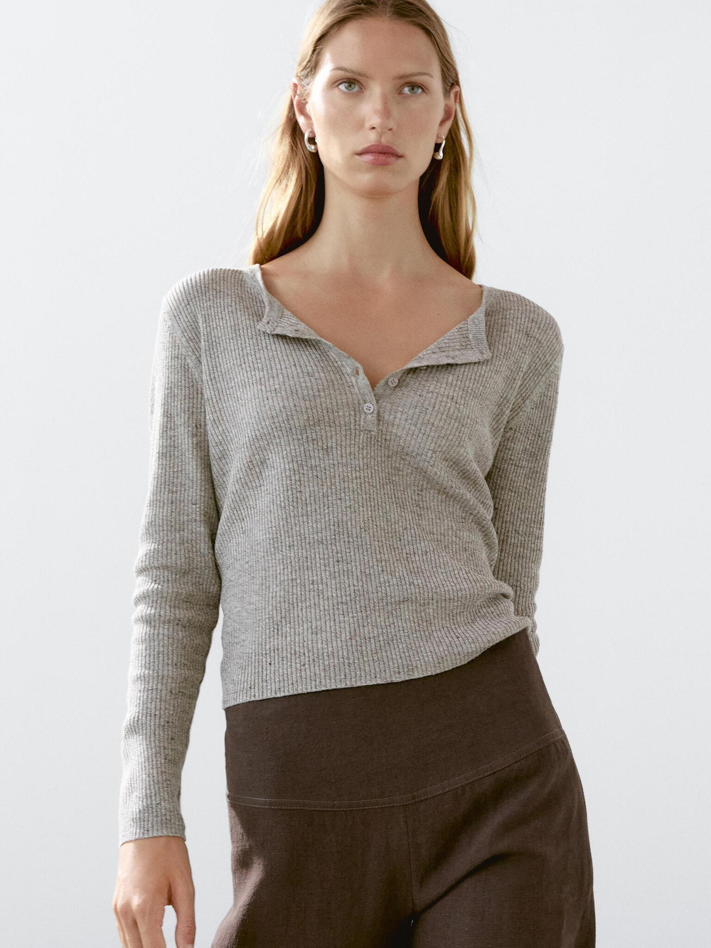 Massimo Dutti Льняные брюки с широкими штанинами и высокой посадкой, коричневый