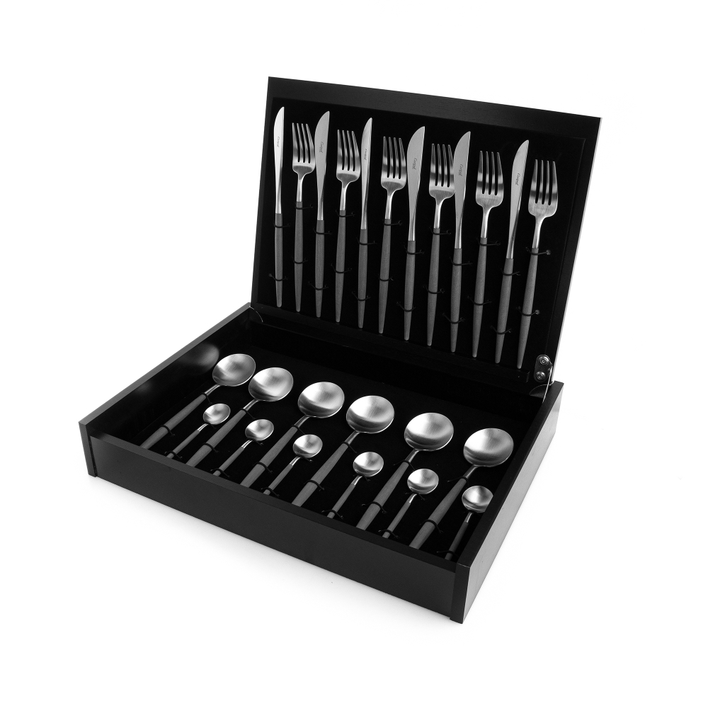 Набор столовых приборов на 6 персон 24 предмета Cutipol Goa matte grey в подарочной упаковке