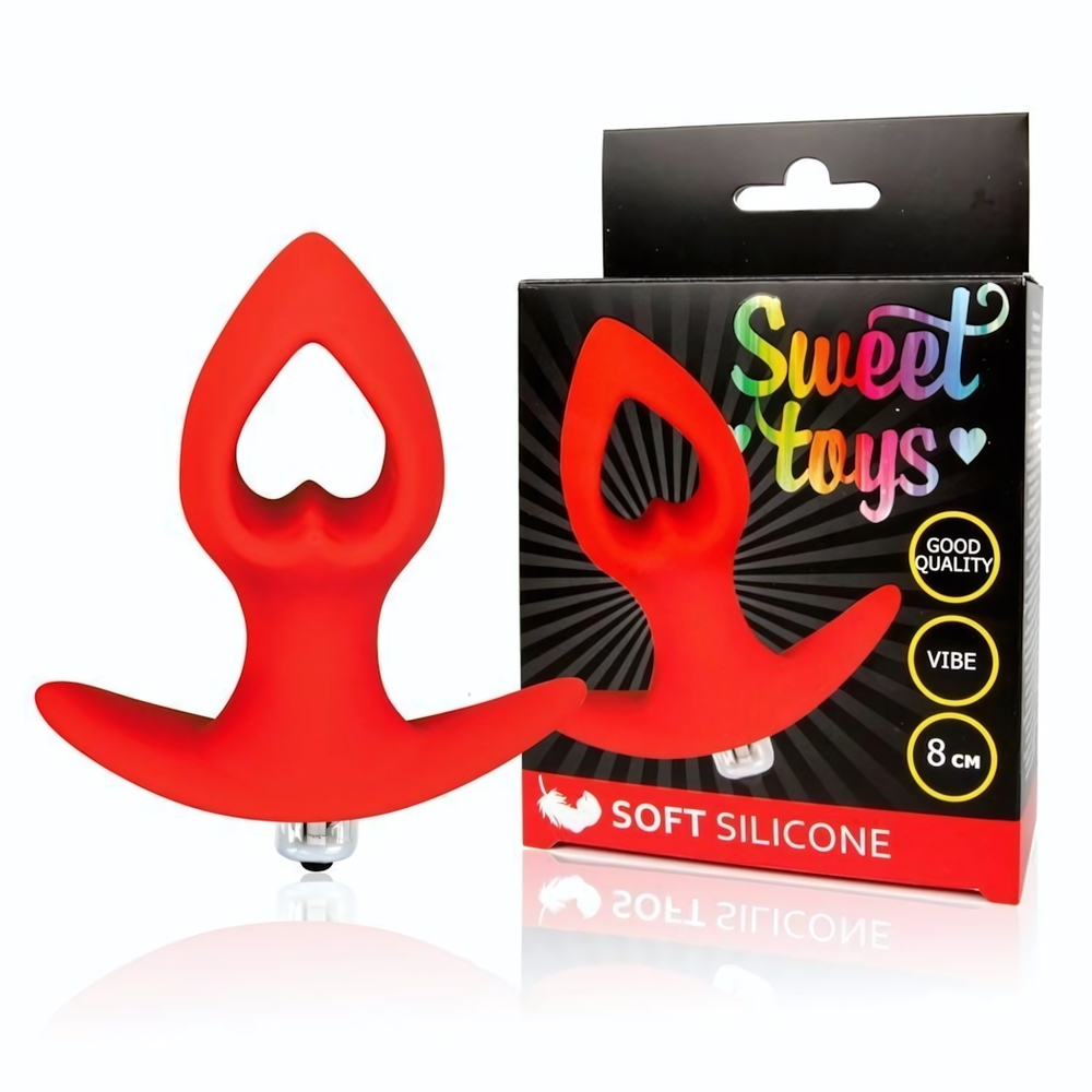Красная анальная вибровтулка-сердечко с ограничителем - 8 см. (Цвет: красный)