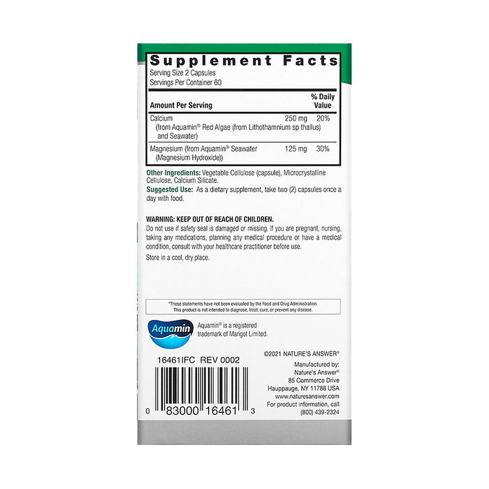 Кальций и магний из морского источника, Marine Based Cal-Mag, Nature's Answer, 120 вегетарианских капсул 2