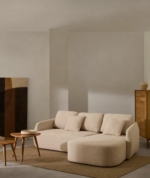 Трехместный диван-кровать Laira 246 см с правым шезлонгом, шенилл цвета экрю