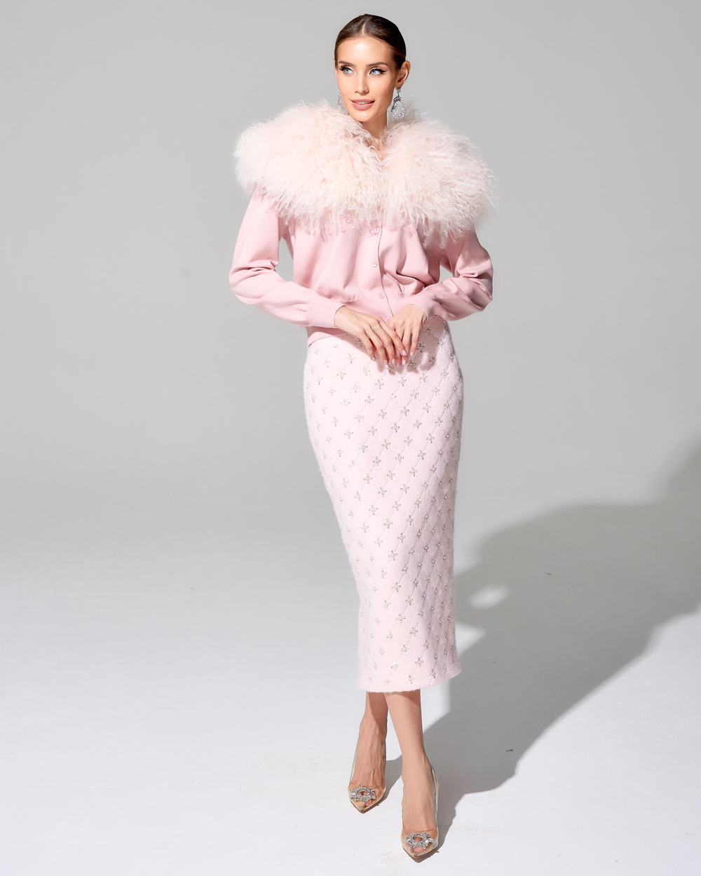 Кардиган с отделкой мехом ламы