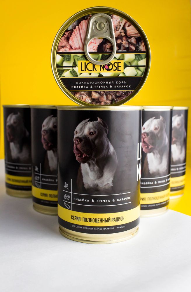 Влажный корм Lick Nose для собак средних пород индейка с гречкой и кабачком 410 г