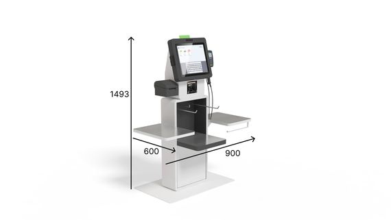 POScenter SCO-K170 Mod_V2 (17”, J4125, 8Gb, SSD128Gb, 2D сканер, Светофор, З цвета, полка для ПИН-пад, полка для ККТ, стойка модульная для покупок, 3 полки, держатель пакетов)