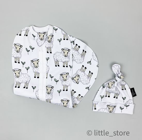 Пеленальный кокон и шапочка Овечки