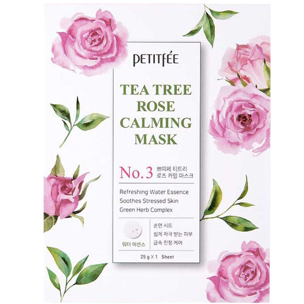 Petitfee Tea Tree Rose Calming Mask Pack успокаивающая тканевая маска с чайным деревом и розой
