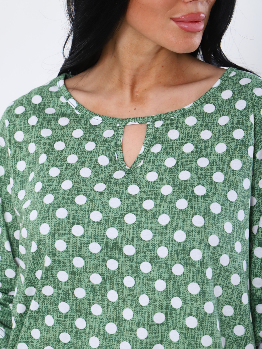 Рубашка оверсайз удлиненная хлопок 109- 311-1, Зеленый/Горох