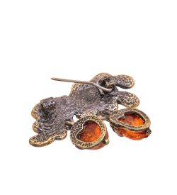 AM-3436 Брошь «Желуди ажурные» (латунь, янтарь)
