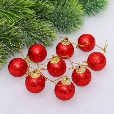 Новогодние шары 3 см (набор 9 шт) «Блестящее напыление», красный