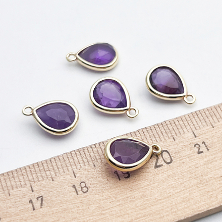 Подвеска Капля, аметист, цвет золото, размер около 14*9,5 мм, цена за 1 шт