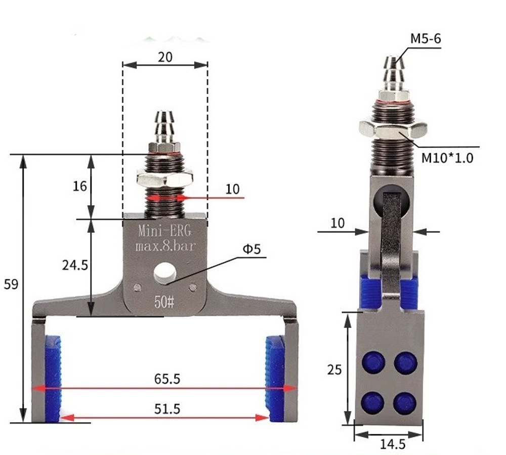 Mini–erg–50 # (clamping range: 36-52mm) no detection model