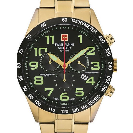 С браслетом Мужские наручные часы с золотым браслетом Swiss Alpine Military 7040.9117 chrono 45mm 10ATM