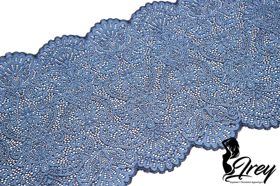 03-251 Кружево эластичное 22 см, темно-синий/голубой