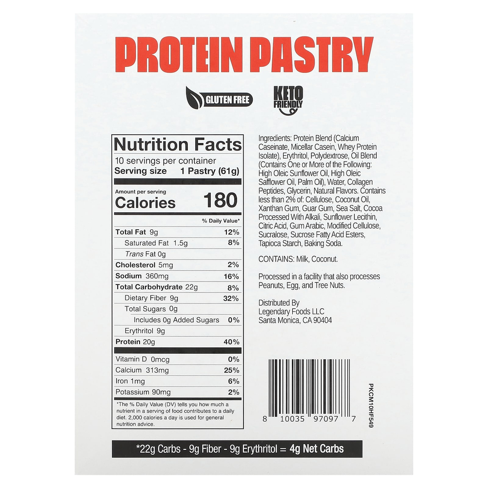 Legendary Foods, протеиновое пирожное, мороженое с горячим фаджем, 10 шт. по 61 г (2,2 унции)