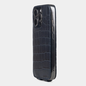 Чехол iPhone 16 Pro Max натуральная кожа аллигатора, синего цвета