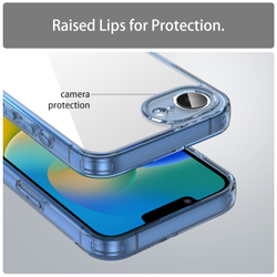 Чехол прозрачный для iPhone 16e, мягкие усиленные боковые рамки синего цвета