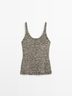 Massimo Dutti Трикотажный топ Total Look с бахромой, черный