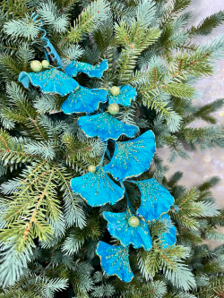 Веточка гинго 74см ChristmasDeLuxe premium collection бирюзовая