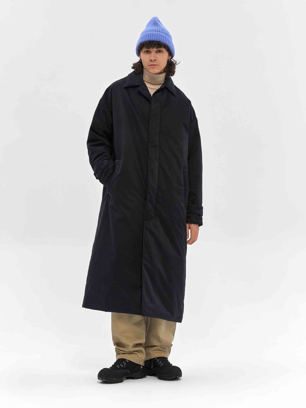 Плащ FOS Длинный Утепленный Мужской черный