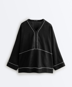 Oysho Рубашка из 100% льна, черный