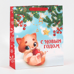 Пакет подарочный новогодний "Игривый котенок", 26*30*9см.