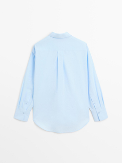 Massimo Dutti Рубашка из 100% хлопкового поплина, светло-голубой