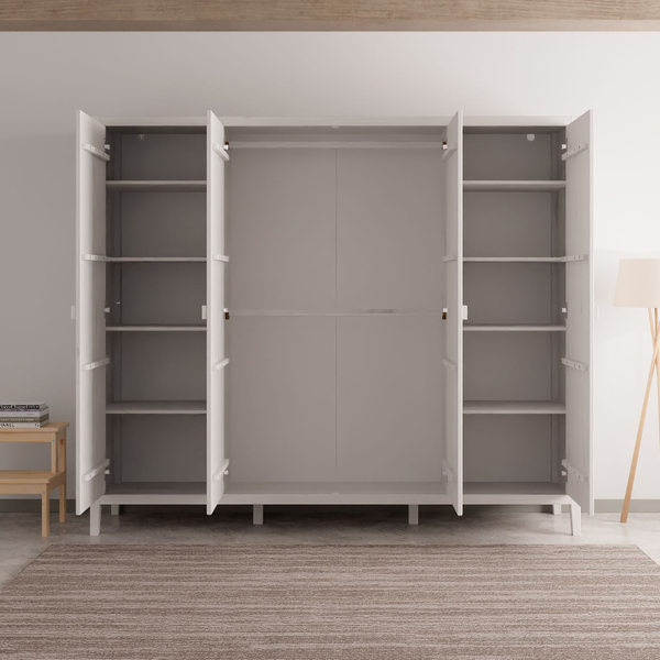 Шкаф для одежды, 202х50х173, Карлос, распашной, в прихожую, 4 двери, со штангами и полками, белый, Dipriz