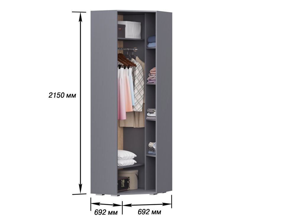 Коллекция Стокгольм Шкаф угловой (380) Серый Графит/Графит Глянец (Набор)