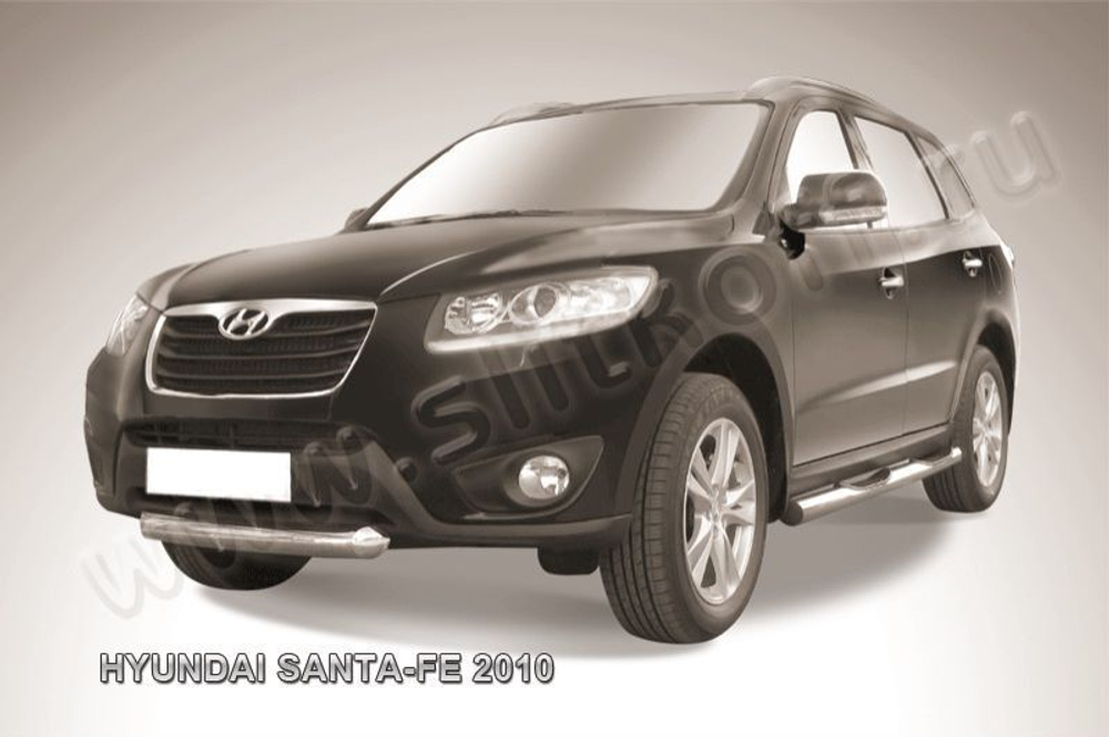 Защита переднего бампера (нержавейка) Hyundai Santa-Fe (2009-2012) d76 короткая