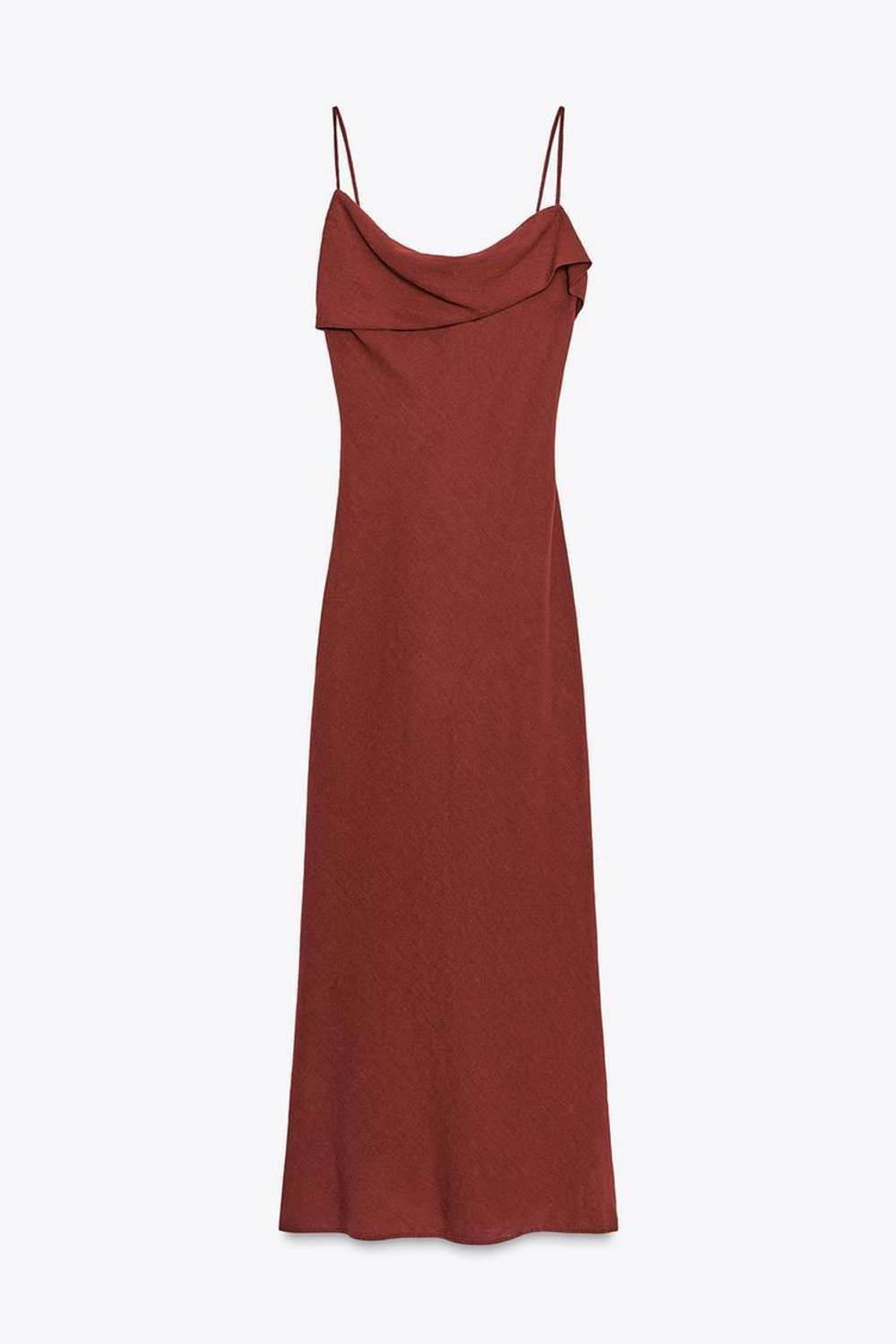 ZARA ПЛАТЬЕ МИДИ НА БРЕТЕЛЯХ ИЗ РАМИ, ВИННЫЙ