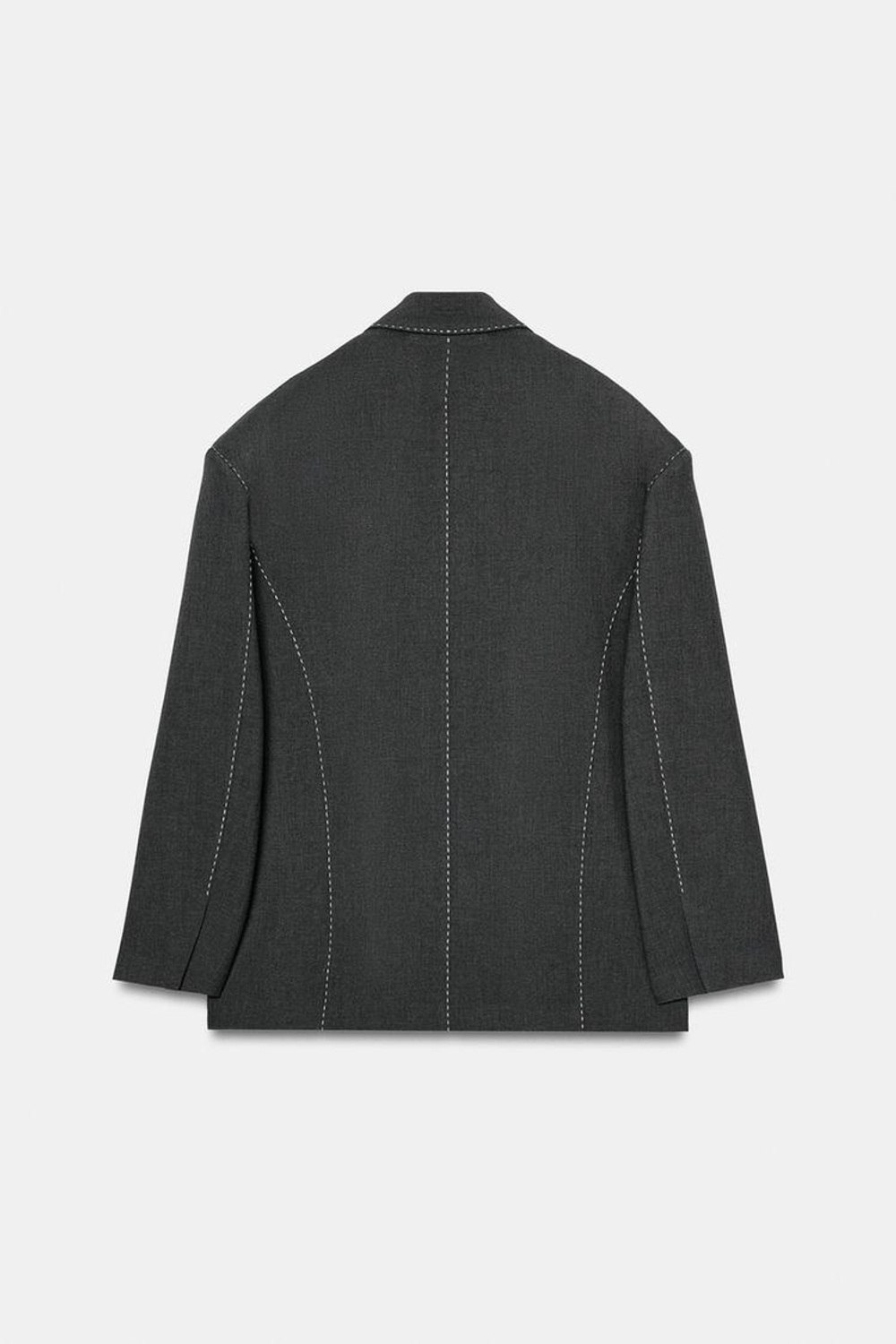 ZARA БЛЕЙЗЕР ОВЕРСАЙЗ С КОНТРАСТНОЙ СТРОЧКОЙ, МЯГКИЙ СЕРЫЙ