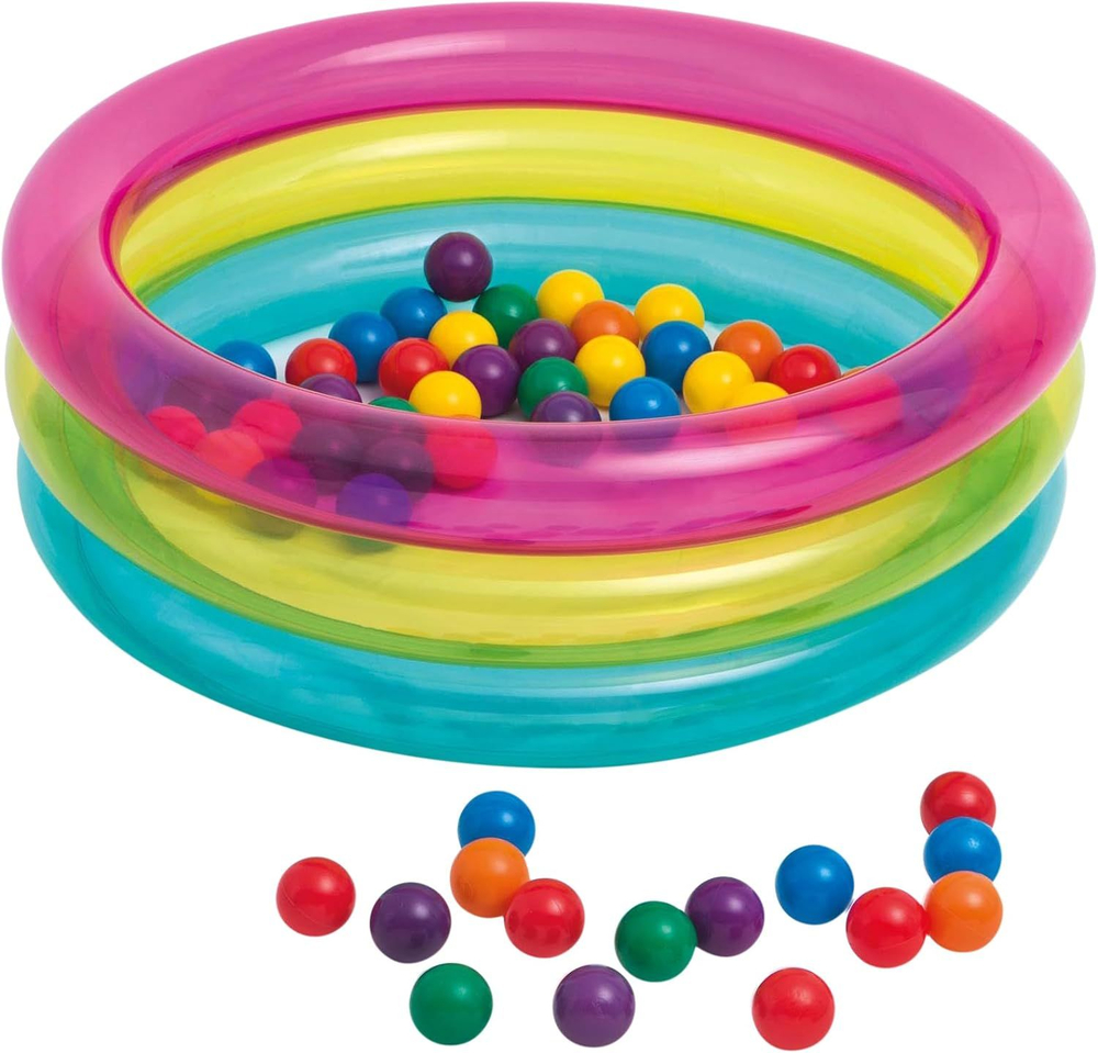 Надувной детский сухой бассейн с шариками Intex 48674 Ring Baby Ball Pit 86х25 см 50 шариков от 1 года